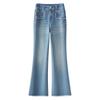 Women's Light Color Frayed Micro Flare Jeans: Slimming High Waist Cropped Pants for Spring and Autumn 2025
