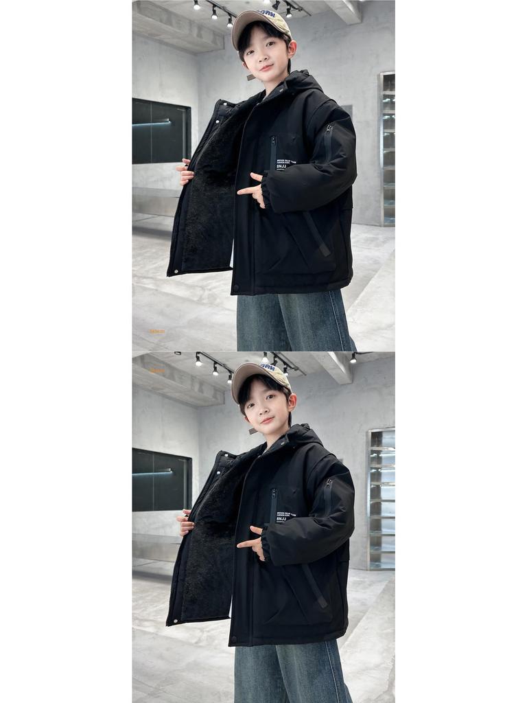 Куртка-ветровка стеганая с капюшоном для мальчиков 2025: Стильный повседневный топ на осень/зиму для мальчиков-подростков