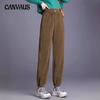 Spring and Autumn Women's Waist Casual Plus Size Pants Solid Color Corduroy Loose Drawstring Pants Trousers
