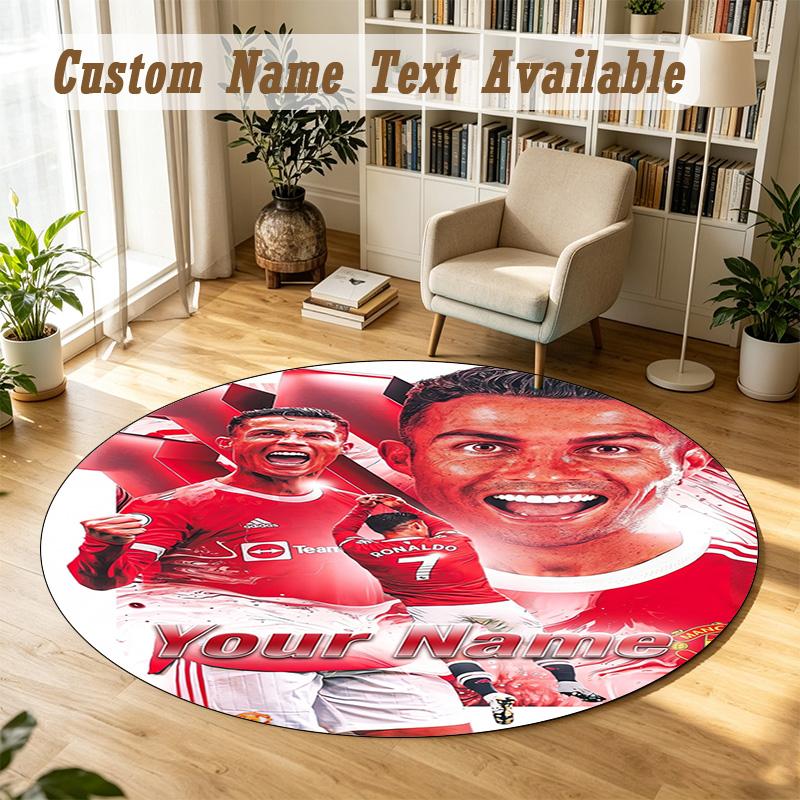 Round Rug Custom NameCristiano Ronaldo Pattern Non Slip Carpet Home Floor Decor