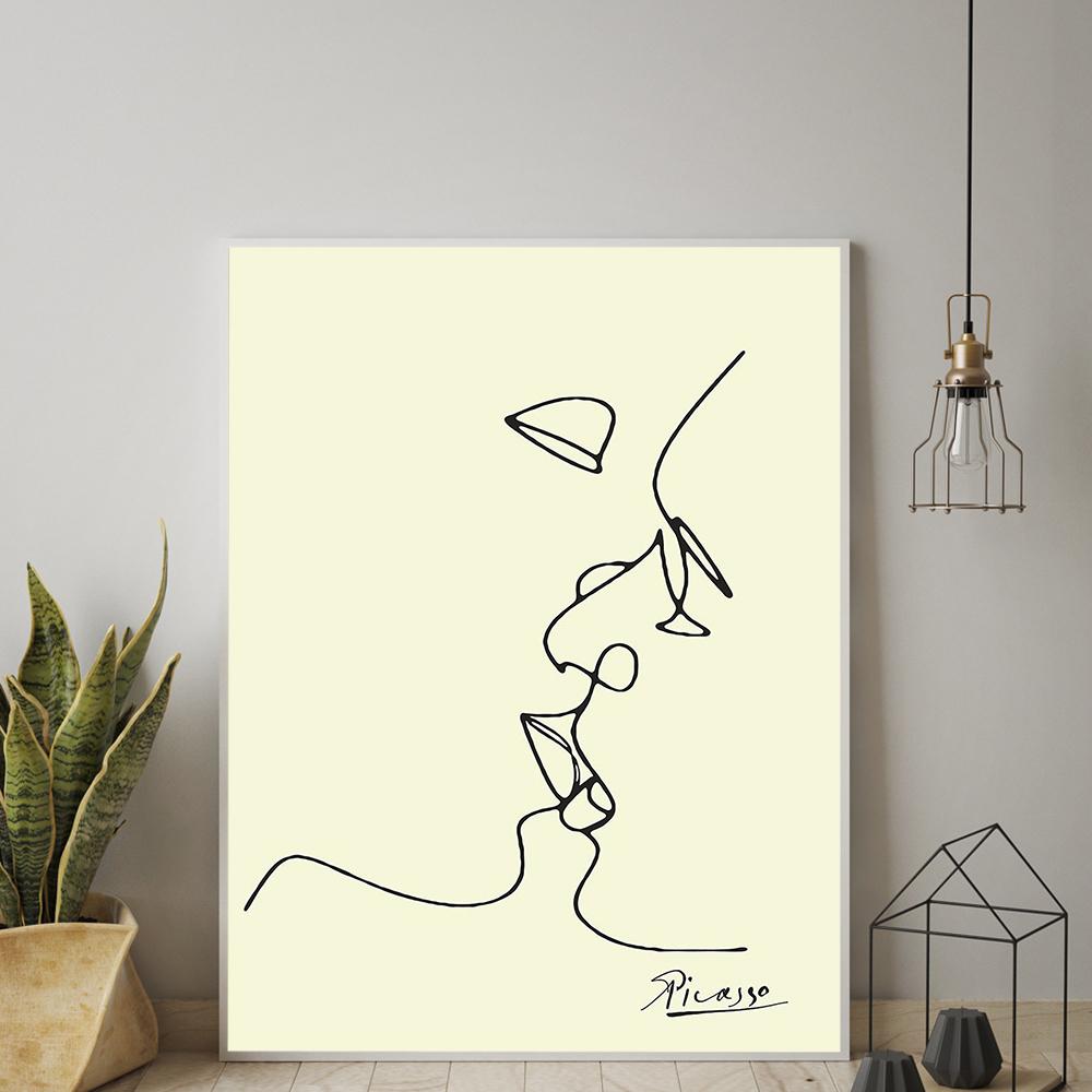 Поцелуй Пикассо Абстрактные фигуры Плакат Смешивание в лице Настенная живопись Печать на холсте Картина Украшение гостиной Домашний декор