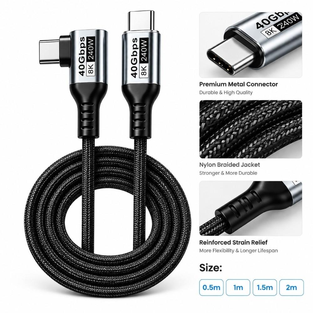 PD3.1 USB4 Cable 40Gbps Type-C Charging Cable Reinforced SR Tail USB-C Data Cord External Display