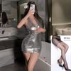 Кокетливое Серебристое Мини-Платье Bodycon с Вырезом-Лодочкой и Открытой Спинкой на Молнии для Женщин Больших Размеров