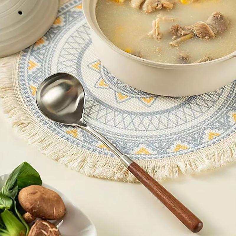 Ложка из нержавеющей стали с ручкой из орехового дерева, красная, золотая, с длинной ручкой, для помешивания, десертные ложки для кухонных принадлежностей, гаджетов