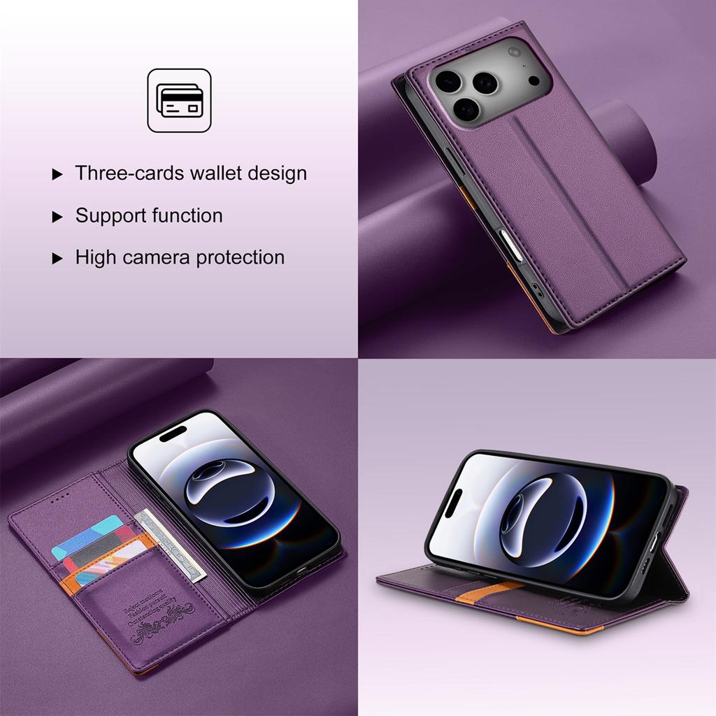 Wallet Double Hem Stitching With Card Slot RFID Blocking Flip Leather Case For iPhone Air 17 Pro Max 16e 15 Plus 14 13 12 11 XR