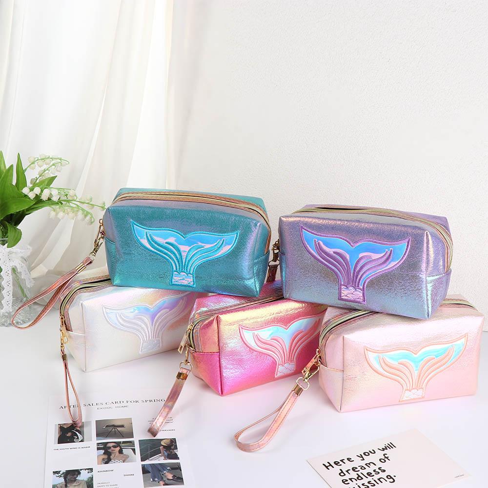 Fashion Mermaid Pattern PU Leather Cute Lovely Cosmetic Bag Laser Bag Makeup Bag Storage Bag