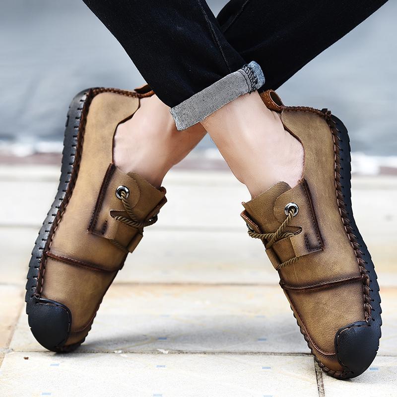 Мода Модные Новые Мужские Ручной Работы Прострочка Удобная Мягкая Подошва Повседневная Кожаная Обувь Мужская Дышащая Легкая Повседневная Обувь