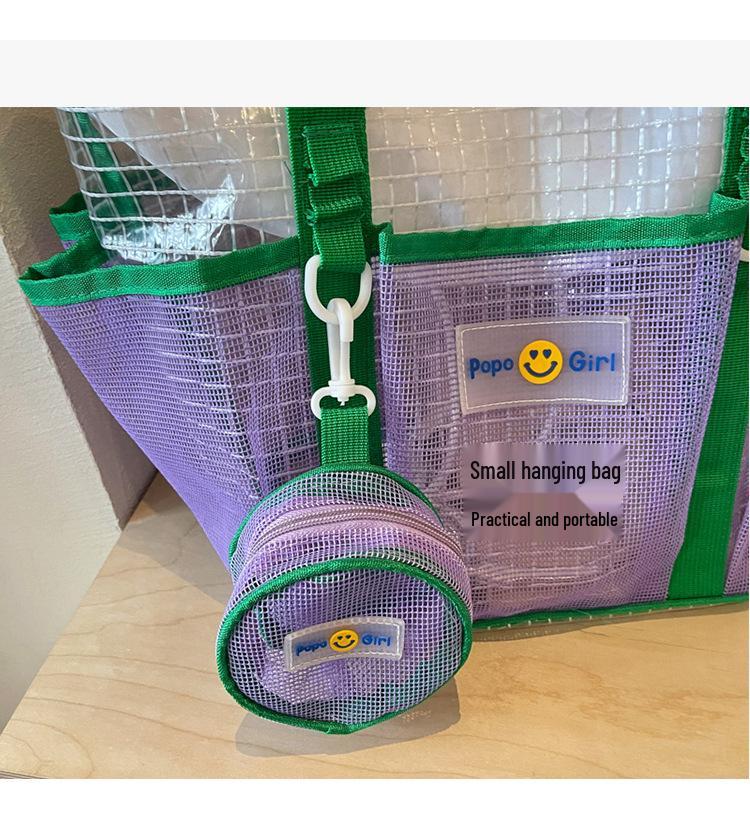 Dopamine Color Block Mesh Beach Bag – Large Capacity Travel and Swim Tote