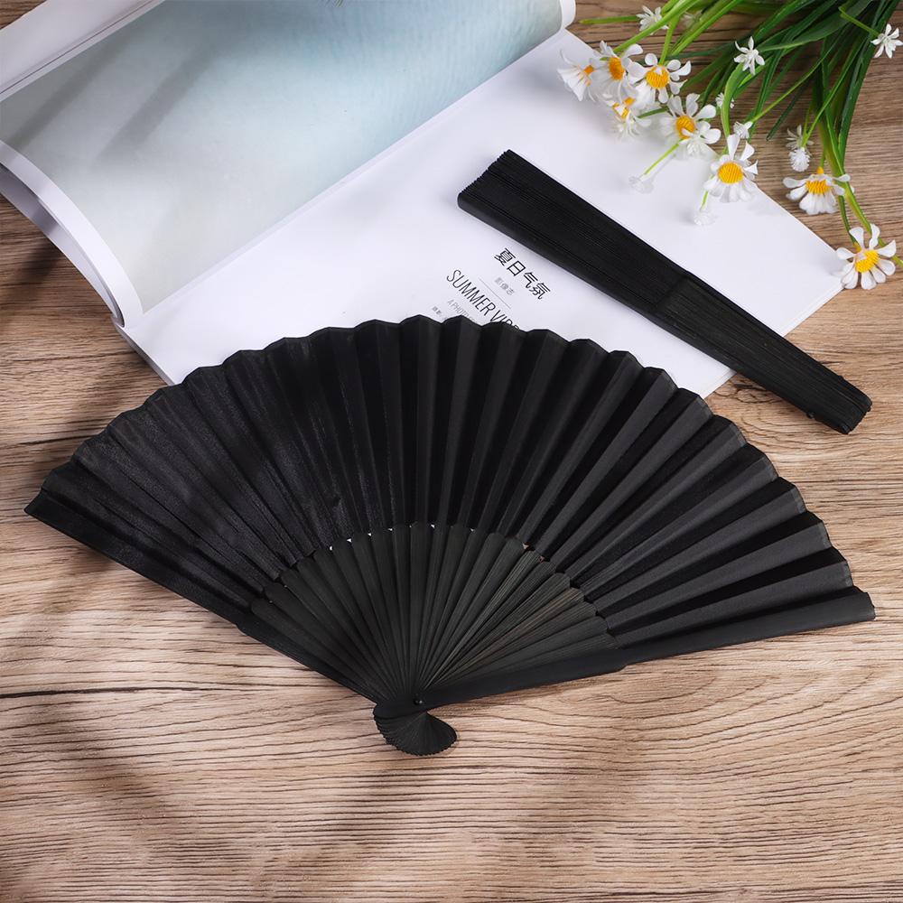 Black Silk Folding Fan Chinese Style Hand Held Bamboo Fans Ribs Home Party Decoration Dance Props Desktop Ornament Gifts