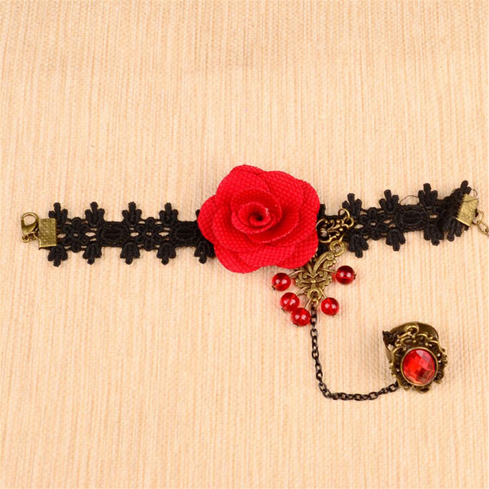 1pcs Steampunk Vampire Black Lace Rose Bracelets Vintage Gothic Butterfly Bracelet For Woman