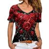 Spring Summer Short Sleeved Round Neck Casual Rose Printed T-shirt Women's Top