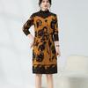 Women's Plus-size Sweater Dress Autumn Winter Fleece Mid-length Straight Knitted Dress Printed Flocking High-neck Skin-friendly Knitted Dress