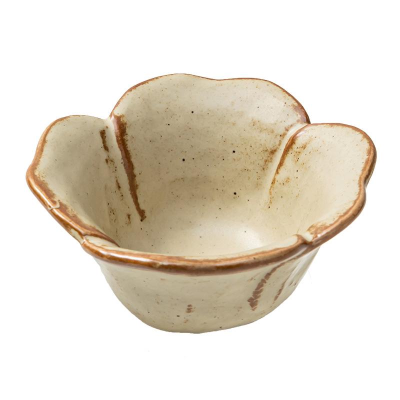 Hand Pinched Stoneware Sauce Dish Vintage Floral Shape for Dipping Condiments Dessert Home Kitchen Tableware Gift