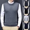Men Fall Winter Top Vest Sleeveless Round Neck Knitted Elastic Solid Color Pullover Warm Casual Simple Style Men Bottoming Sweater