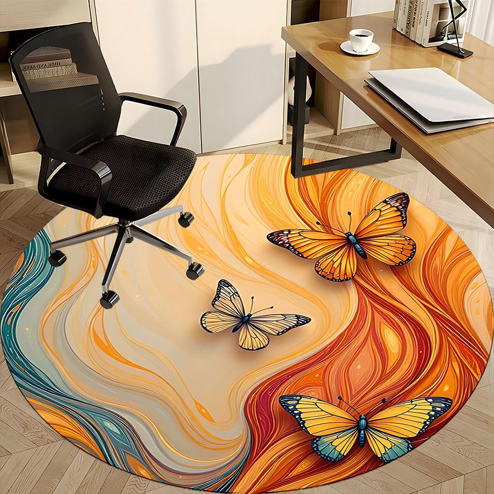 1pc Butterfly Flow Office Round Area Rug, Indoor Mat Suitable ForOffice, Under Office Chairs Bedroom Living Room Home Decor, Room Deco D037
