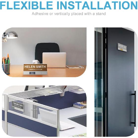 2-IN-1 Aluminum Name Plate For Desk/Doors/Cubicle Wall, With 4 Status Options, Combination Of Office Door Signs And Name Plate, Free To DIY The