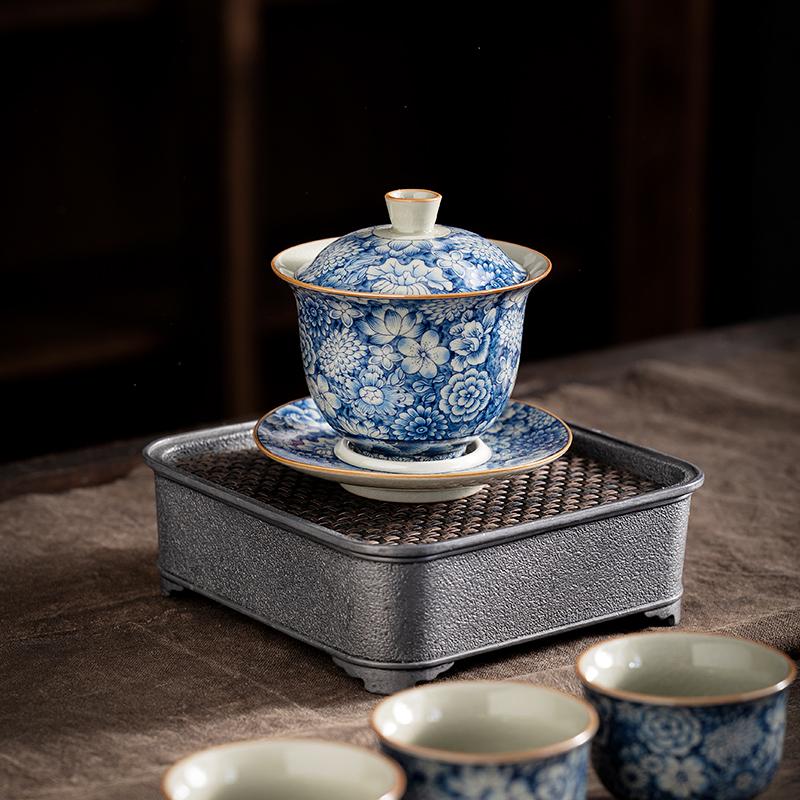 Ретро Ru печь для чая Супница Керамическая чаша с крышкой Sancai Чайник Gaiwan может поднять чайную посуду кунг-фу