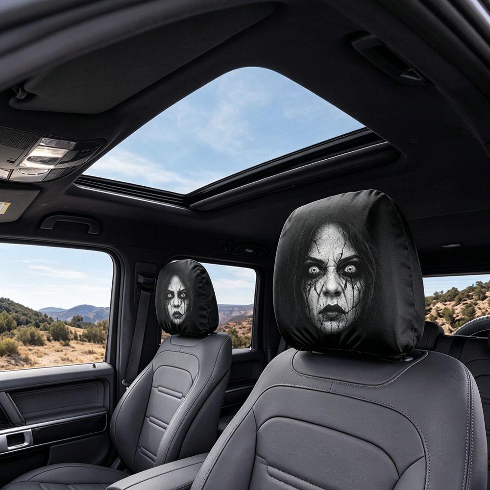 2 Pcs Halloween Accessories Headrest Covers Ghost Car Seat Headcover Car Interior Decor Halloween