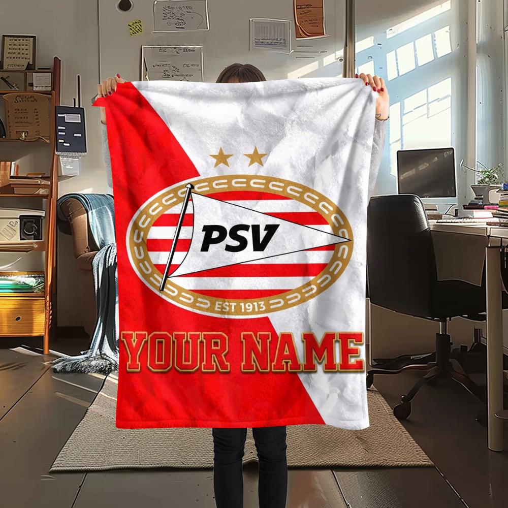 1PC Custom Name PSV Eindhoven Patterned Flannel Blanket Suitable For All Seasons for Home Decor Warmth and Comfort Gifts Holiday Present