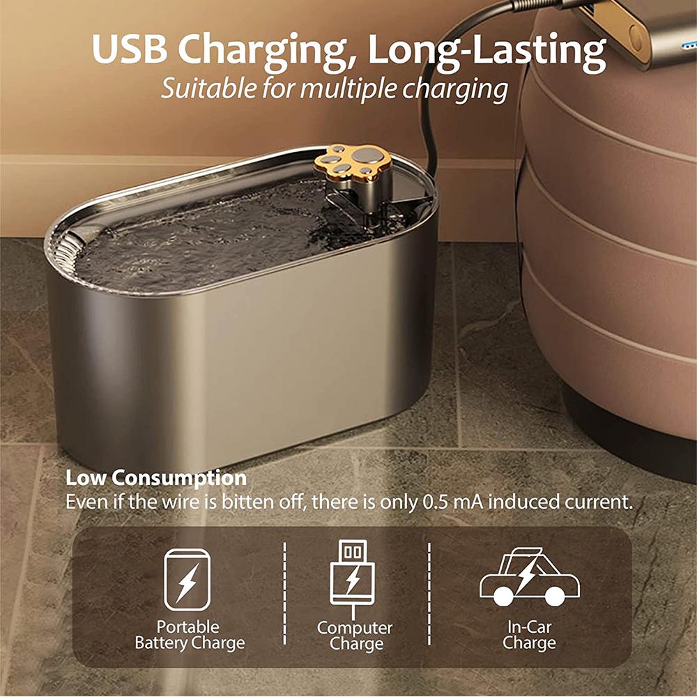 Automatic Cat Water Fountain for Cats and Dogs with Filter, LED Light