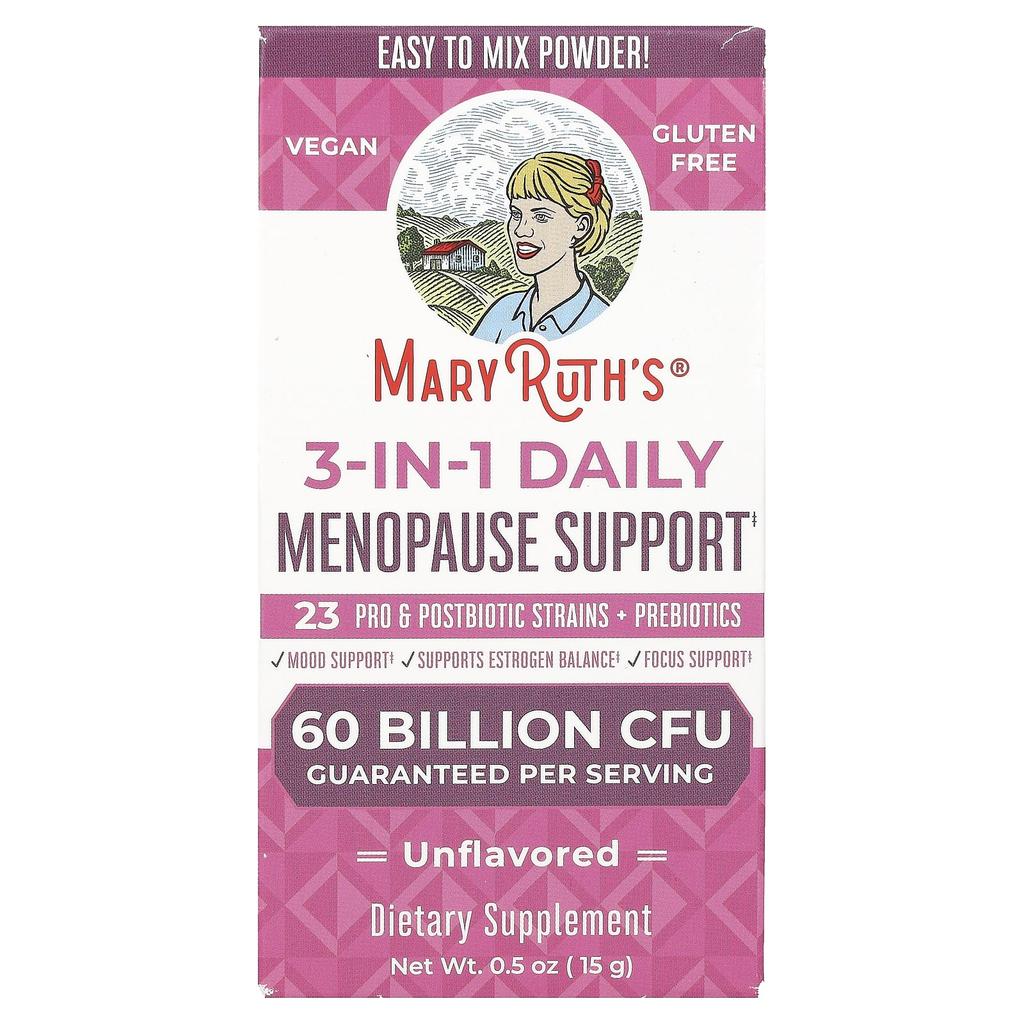 MaryRuth's 3-in-1 Daily Menopause Symptom Relief, Unflavored, 60 Billion CFU, 0.5 Oz (15 G)