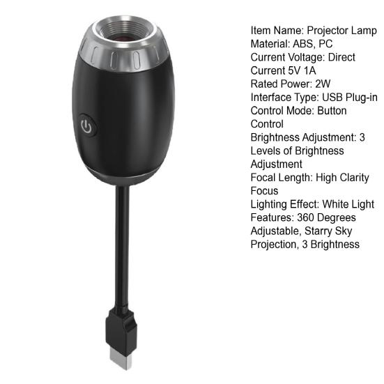 USB Car Projector Lamp 360 Starry Sky Projection Degrees Adjustable Lamp 3 Brightness Home Bedroom Automotive
