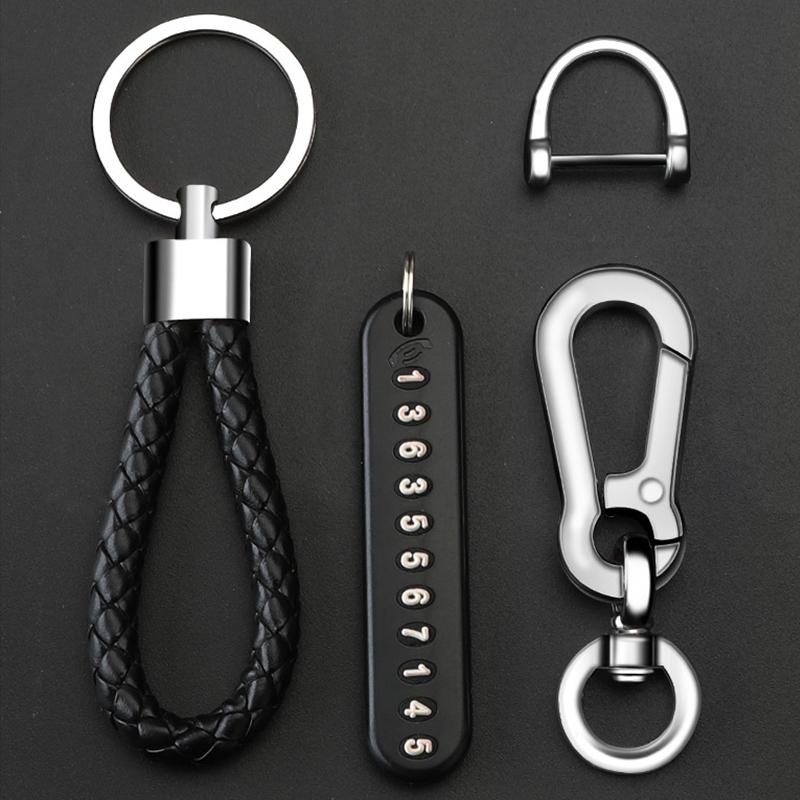 1PC Fashion Car Keychains Rope Card Keyring Anti-lost Phone Number Leather Bradied Rope Vehicles