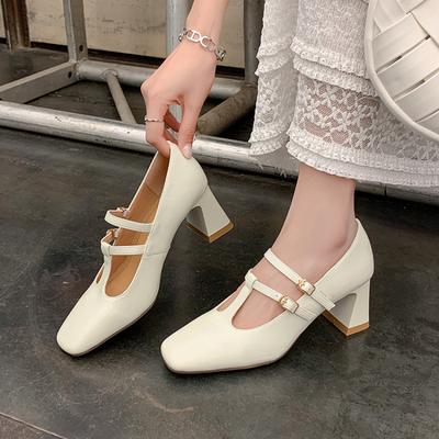 Туфли-лодочки на квадратном каблуке с пряжкой, нескользящая подошва из говяжьей кожи, новые удобные модные туфли-лодочки из коровьей кожи для женщин, с квадратным носком, на высоком каблуке, из маленькой кожи