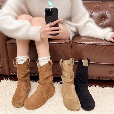 Ретро плиссированные ботильоны Мартина на плоской подошве, женские, осенние, новые, простые и тонкие, ретро ботфорты