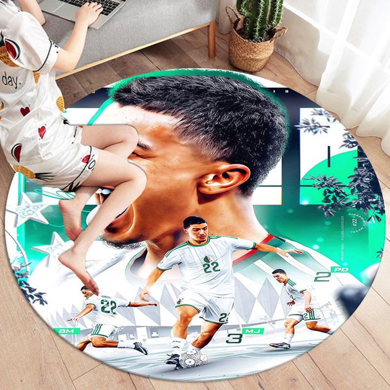 Algeria National Football Team Round Area Rug,Carpet Rug for Living Room Bedroom Sofa Playroom Decor,Non-slip Floor Mat