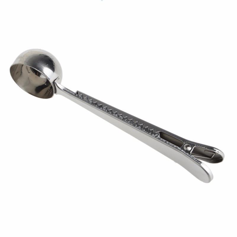 Кофейная ложка с зажимом. Утолщенная кофейная ложка из нержавеющей стали. Совок для молотого кофе с герметичным пакетом Cl.