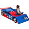 Lit enfant voiture - RACE - Bois avec barrière - Marche intégrée - Sommier inclus 130x70 cm
