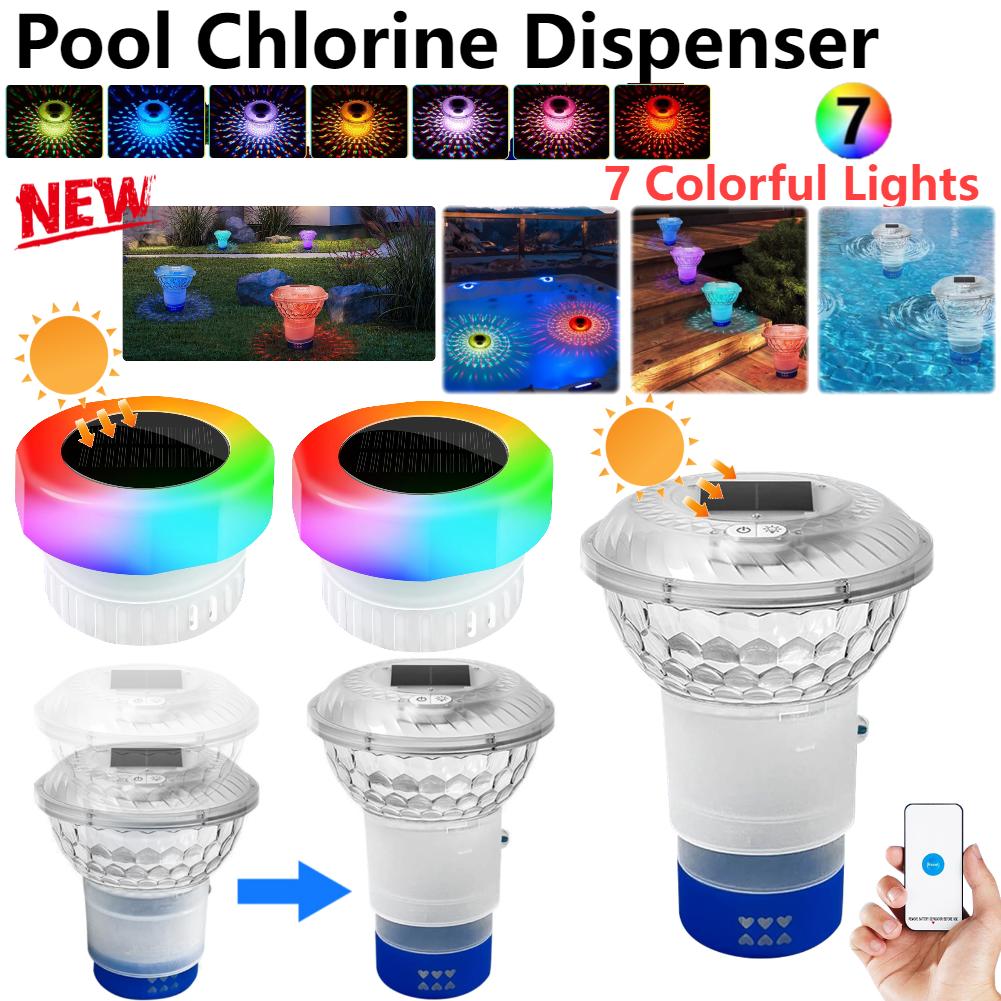 Солнечный регулируемый дозатор хлора для бассейна с разноцветной подсветкой, плавающий хлоратор для бассейна, спа-бассейна, ванны для создания ночной атмосферы