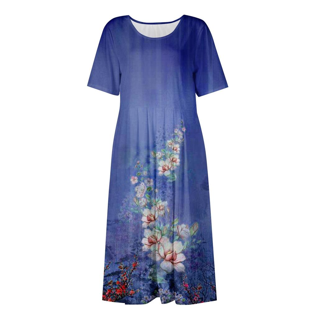 Женское летнее повседневное модное платье с коротким рукавом и карманом с круглым вырезом