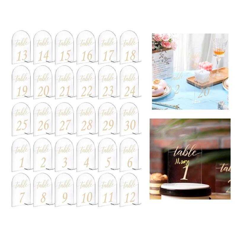 30pcs Acrylic Table Number Signs Wedding Table Stand with Numbers Reception Event Cards Holder Birthday Party Decor 1-30