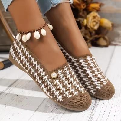 Женские балетки с круглым носком, весна-осень 2025, повседневные вязаные дышащие и удобные туфли на одну ногу с низким голенищем