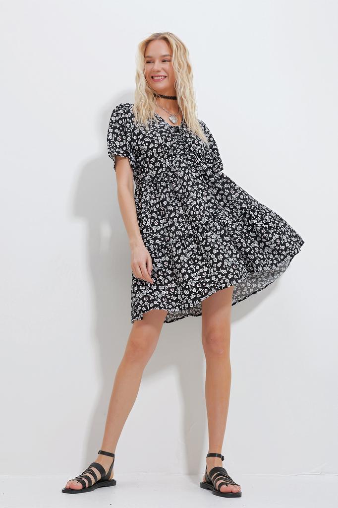 Женское платье, новый сезон, модная синяя юбка с v-образным вырезом и цветочным узором, тканое платье с воланами