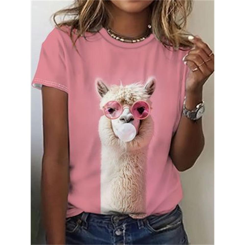 Женская забавная повседневная футболка с 3D-принтом животных, короткими рукавами и круглым вырезом