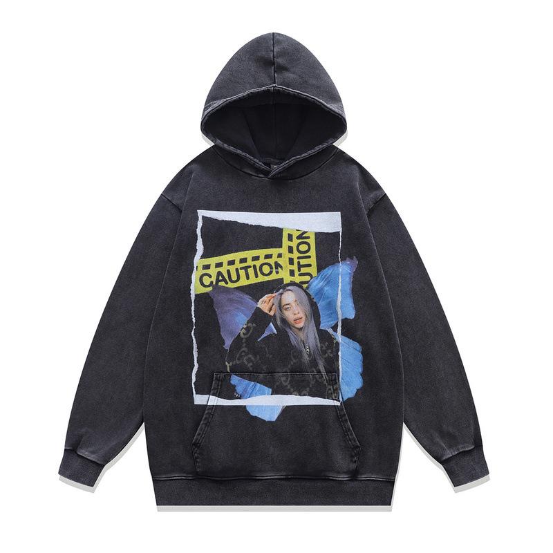 Американский Ретро Жареный Цвет Худи с Капюшоном Billie Цифровая Прямая Печать Стираный Худи из Чистого Хлопка Мужской