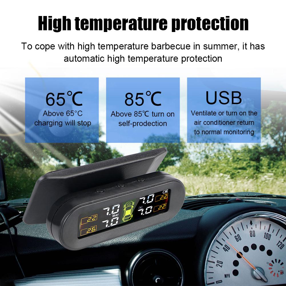 Солнечная TPMS Система мониторинга давления в шинах автомобиля Сигнализация Манометр давления воздуха в шинах Предупреждение о температуре С 4 датчиками