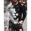 Футболка с длинным рукавом с принтом черно-белого льва, весна-осень, мужская повседневная повседневная футболка с длинным рукавом, уличная мода, футболка с длинным рукавом