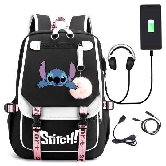 Новый рюкзак Stitch с USB-зарядкой Школьная сумка Lilo Stitch для мальчиков и девочек Легкий модный рюкзак