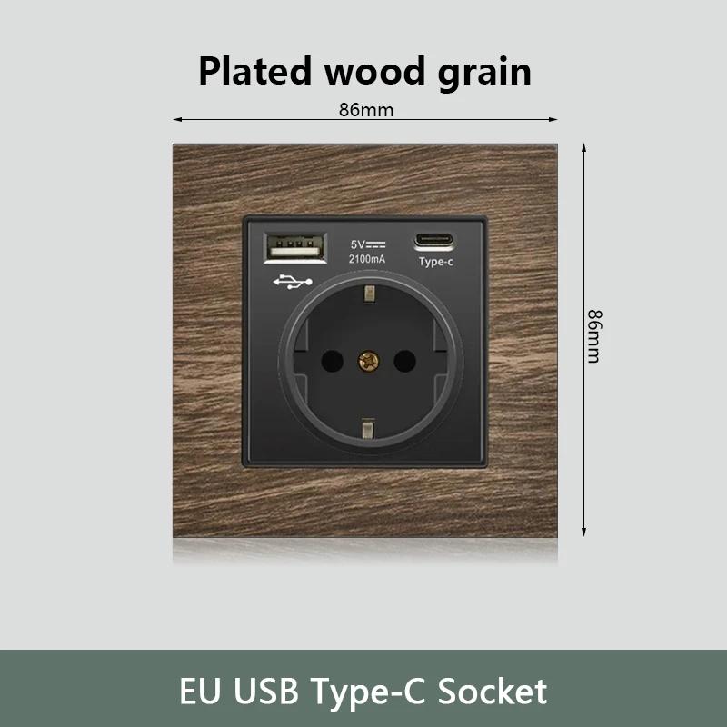 Настенный выключатель с рисунком под дерево, 18 Вт, быстрая настенная розетка типа C 220 В, европейская электрическая розетка EU FR с зарядным устройством USB