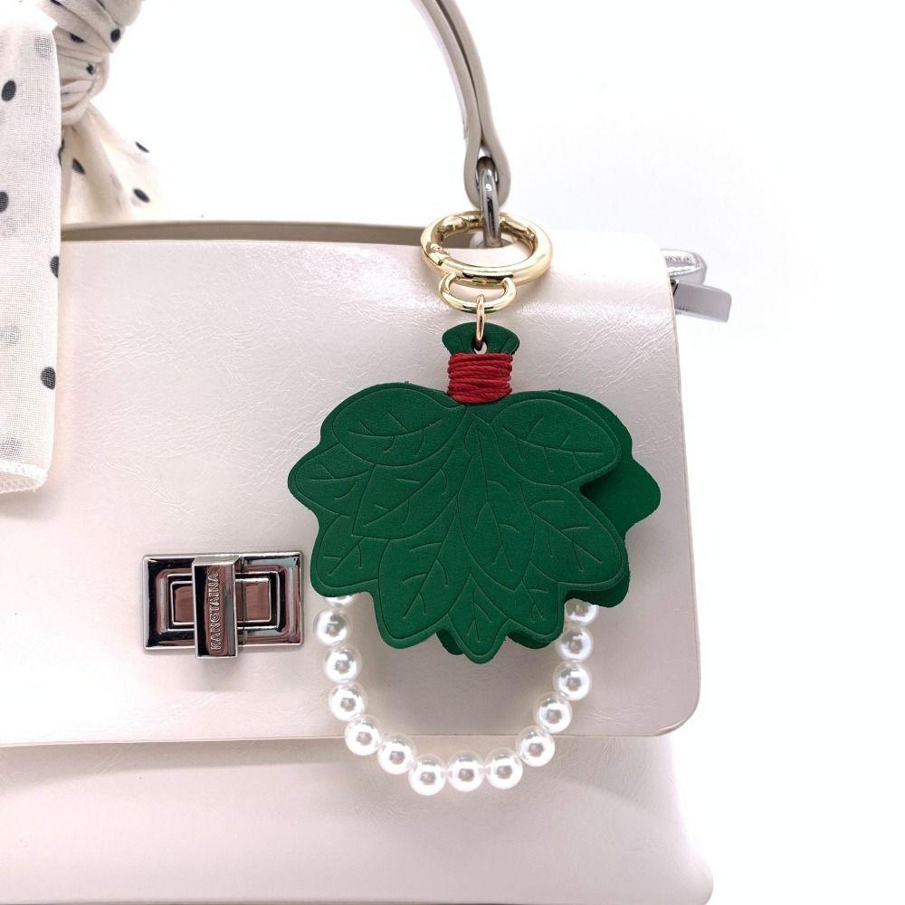 Anti-lost Leaves Leather Key Chain Pearl Chain Bag Pendant Portable Pomelo Leaves Keyring Backpack