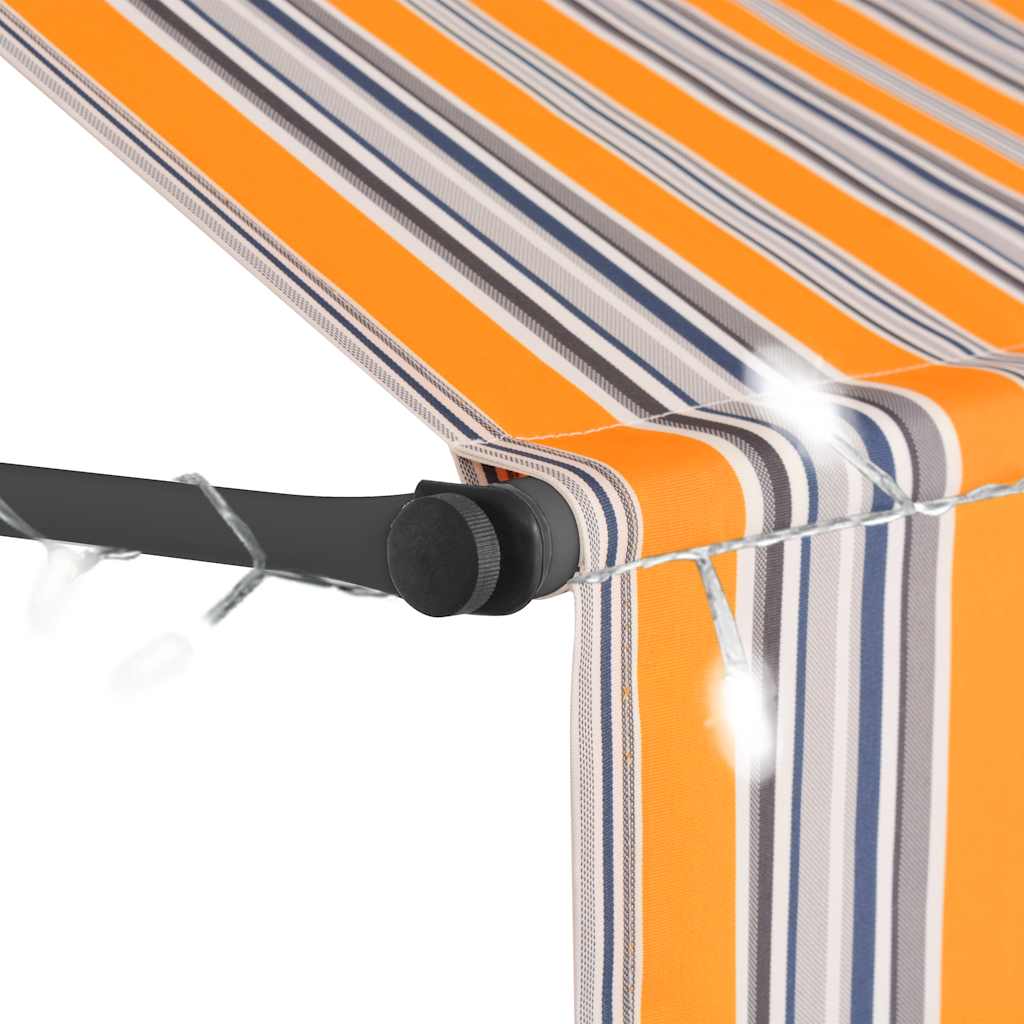 Retractable Manual Awning with LED Lights 300 cm Yellow and Blue