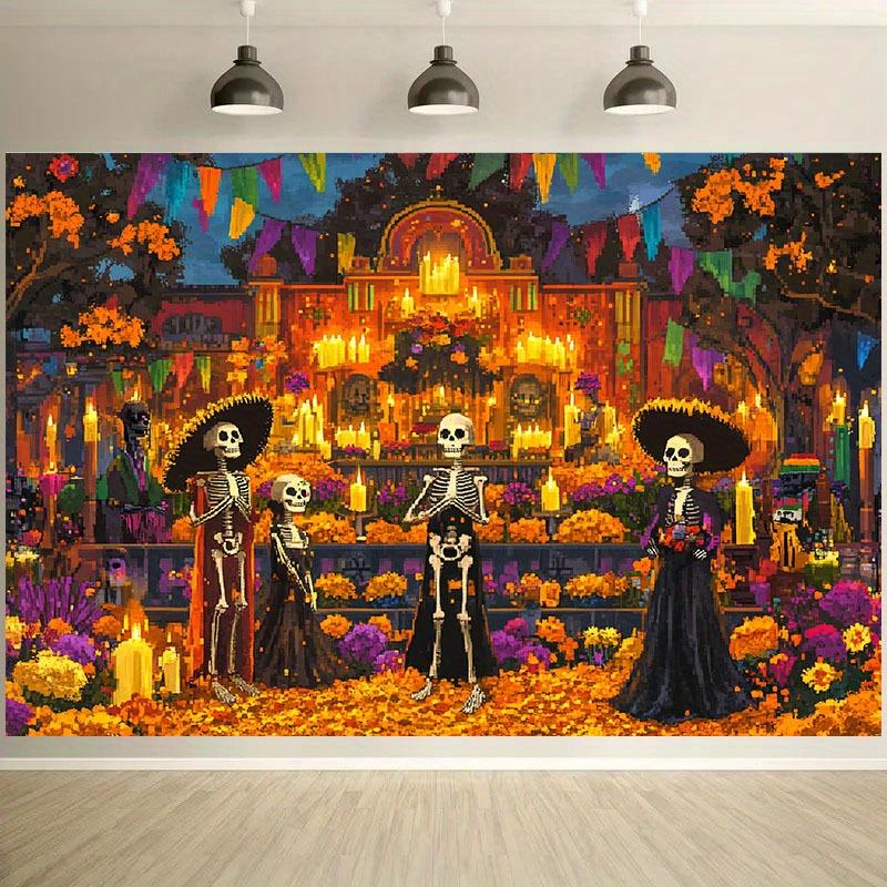 2D banner 1 piece Marigold with bright candles Day of the Dead ambience Halloween and Day of the Dead party decorations