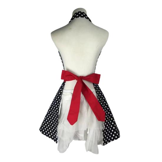 Ретро милый фартук для женщин с V-образным вырезом в горошек сексуальный регулируемый хлопковый кухонный фартук с завязками для домашнего использования на работе