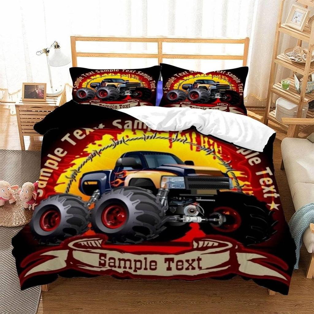 Постельное белье на гоночную тематику с 3D-принтом мультяшного монстр-трака, мягкое пуховое антиаллергенное пуховое пододеяльник, комплект постельного белья для взрослых, подростковое
