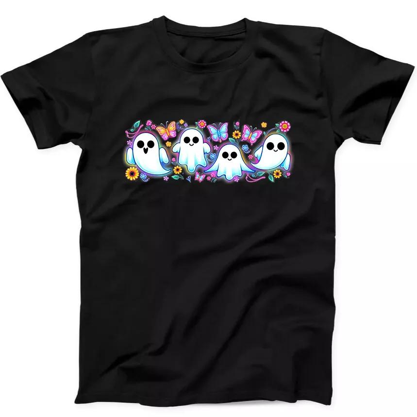 Floral Ghosts Cute Halloween Funny Gift Tee Black T Shirt 156
