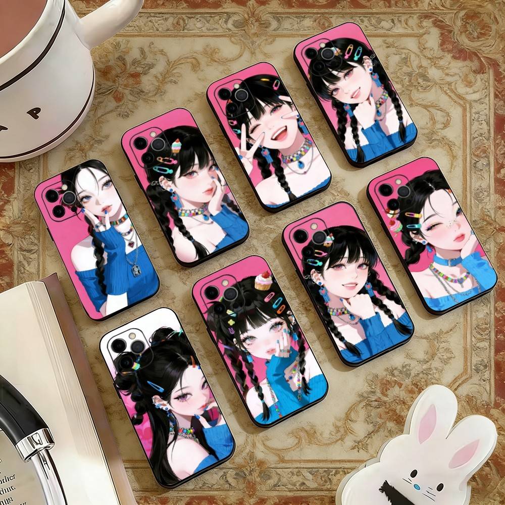 Милая девочка Чехол для телефона для iPhone 17, 16, 15, 14, 13, 12, 11 Plus, Pro Max, Другие Мягкий Черный Чехол